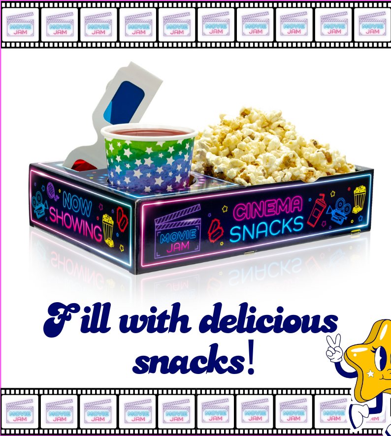Finished tray filled with popcorn and a drink